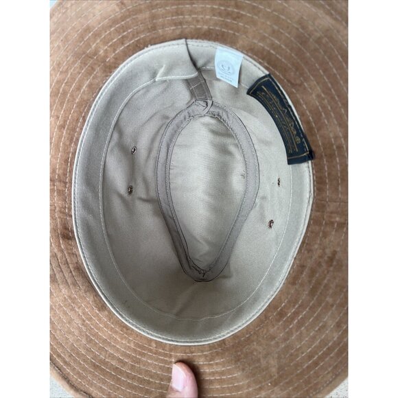 Vintage Eddie Bauer Leather Suede Brown Fedora Cowboy Hat Men's Brown M Made USA - Picture 8 of 11